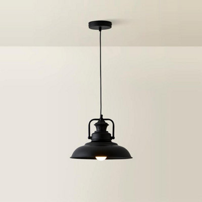 ValueLights Duomo Industrial Style Matt Black Metal Ceiling Pendant Light Fitting