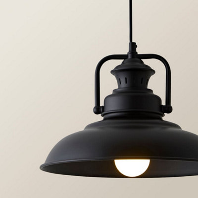 ValueLights Duomo Industrial Style Matt Black Metal Ceiling Pendant Light Fitting