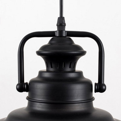 ValueLights Duomo Industrial Style Matt Black Metal Ceiling Pendant Light Fitting