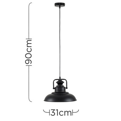 ValueLights Duomo Industrial Style Matt Black Metal Ceiling Pendant Light Fitting