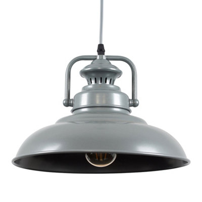 ValueLights Duomo Industrial Style Satin Grey Metal Ceiling Pendant Light Fitting