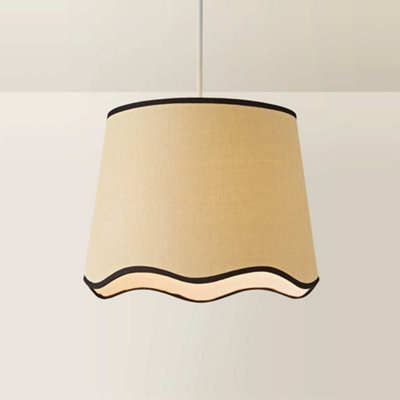 ValueLights Dutton Natural Fabric Black Trim Scallop Edge Ceiling Floor ...