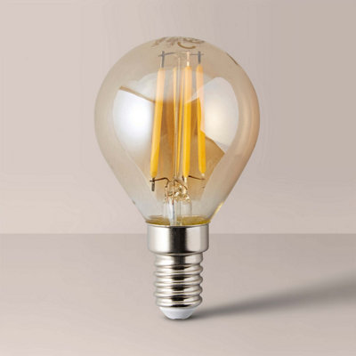 ValueLights E14 Pack of 4 4W Amber Filament Golfball Warm White LED Bulbs