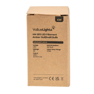 ValueLights E14 Pack of 4 4W Amber Filament Golfball Warm White LED Bulbs
