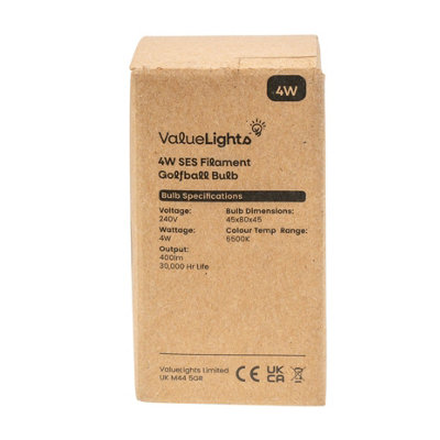 ValueLights E14 Pack of 4 4W Filament Golfball Cool White LED Bulbs