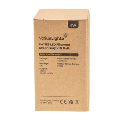 ValueLights E14 Pack of 6 4W Filament Golfball Warm White LED Bulbs
