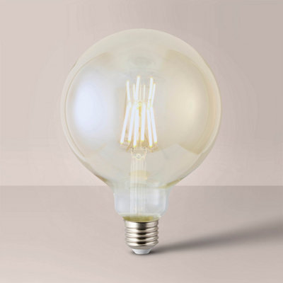 ValueLights E27 Pack of 2 6W Amber Filament Globe Warm White LED Bulbs