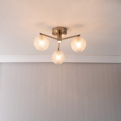ValueLights Elle Brushed Chrome 3 Way IP44 Bathroom Glass Ceiling Light with LED Bulbs