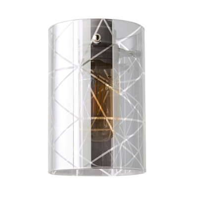ValueLights Elsie Smoked Glass Patterned Ceiling Small Cylinder Lamp ...