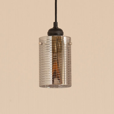 ValueLights Elsie Smoked Glass Patterned Ceiling Small Cylinder Lamp Shade