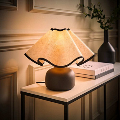 ValueLights Emilia Black Ceramic Table Lamp with Linen Wave Shade