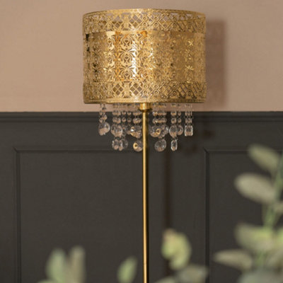 Valuelights Enna Gold Moroccan Style Floor Lamp With Acrylic Jewel Droplet Drum Lampshade Bulb Included