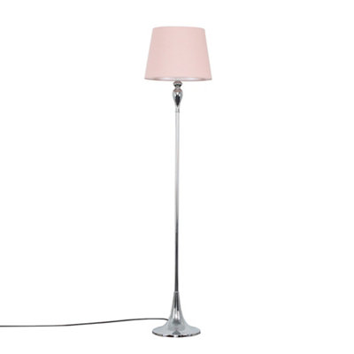 ValueLights Faulkner Modern Polished Chrome Spindle Design Floor Lamp with Pink Shade