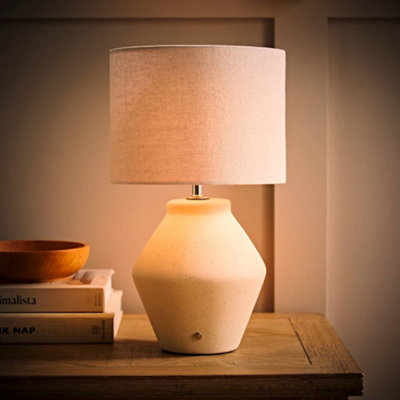 Lumière Valecia Cream ValueLights Finn Cream Ceramic Rechargeable Table Lamp with Linen
