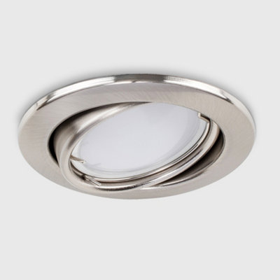 ValueLights Fire Rated Brushed Chrome Tiltable GU10 Recessed Ceiling Downlight - Includes 5w LED Bulb 3000K Warm White