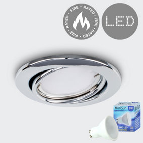 ValueLights Fire Rated Polished Chrome Tiltable GU10 Recessed Ceiling Downlight - Includes 5w LED Bulb 3000K Warm White