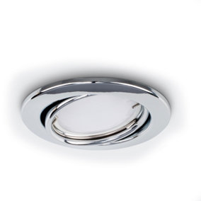 ValueLights Fire Rated Polished Chrome Tiltable GU10 Recessed Ceiling Downlight - Includes 5w LED Bulb 6500K Cool White
