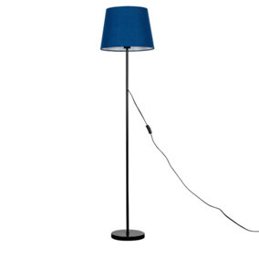 ValueLights Floor Lamp Base In Black Metal Finish With Navy Blue Shade