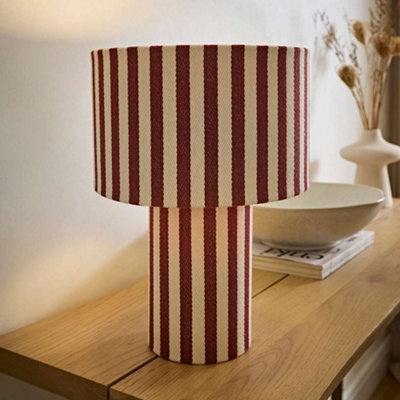 ValueLights Florence Burgundy Pinstripe Heavy Linen Table Lamp with Bulb