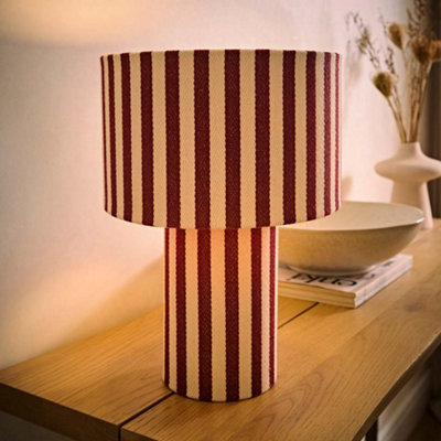 ValueLights Florence Burgundy Pinstripe Heavy Linen Table Lamp with Bulb