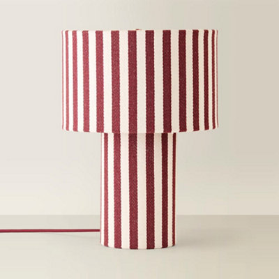 ValueLights Florence Burgundy Pinstripe Heavy Linen Table Lamp with Bulb