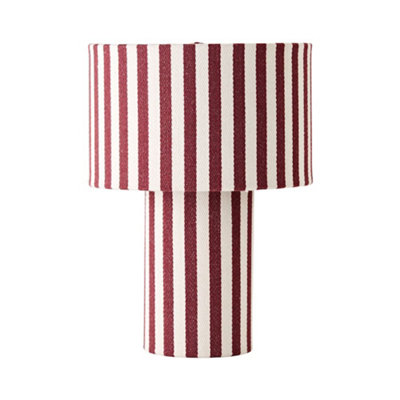 ValueLights Florence Burgundy Pinstripe Heavy Linen Table Lamp with Bulb