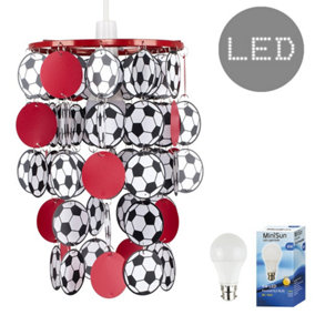 ValueLights Football Red Ceiling Pendant Shade and B22 GLS LED 6W Warm White 3000K Bulb