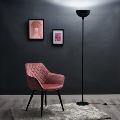 ValueLights Forseti Modern Black Uplighter Floor Lamp with Bowl Shaped Shade - Includes 6w LED GLS Bulb 3000K Warm White