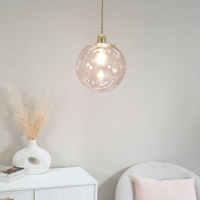 ValueLights Frenchie Pink Tinted Glass Globe Easy Fit Ceiling Light Shade with Brushed Gold Trim - LED Bulb Included