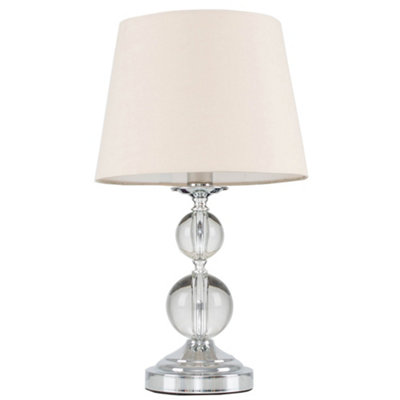 ValueLights Gatto Modern Polished Chrome and Acrylic Ball Touch Table Lamp with Beige Light Shade