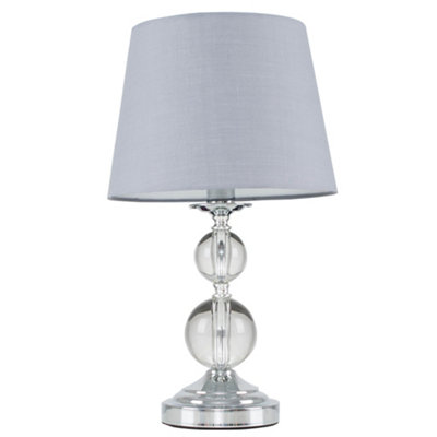 ValueLights Gatto Modern Polished Chrome and Acrylic Ball Touch Table Lamp with Grey Light Shade