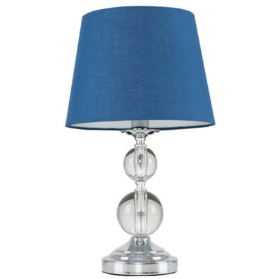 ValueLights Gatto Modern Polished Chrome and Acrylic Ball Touch Table Lamp with Navy Blue Light Shade