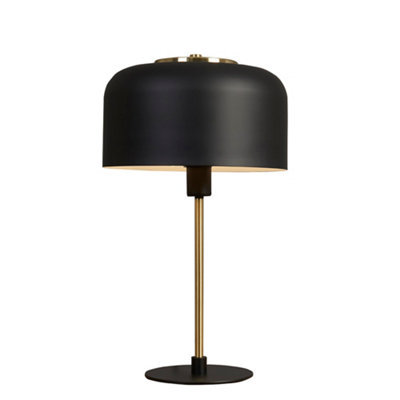 ValueLights Geneva Contemporary Matt Black and Satin Brass Stem Dome Table Lamp