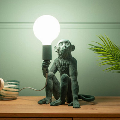 ValueLights George Dark Green Velvet Monkey Bedside Table Lamp