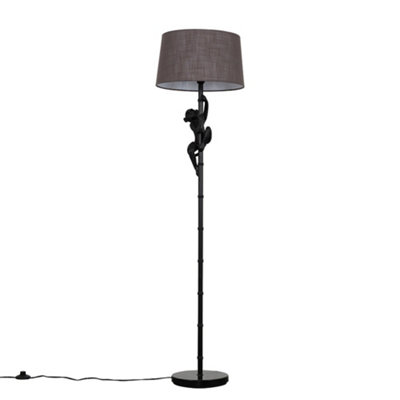 ValueLights George Monkey Animal Quirky Modern Black Floor Lamp with Grey Shade