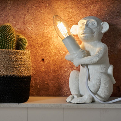 ValueLights George Monkey Animal Quirky Modern White Painted Table Lamp