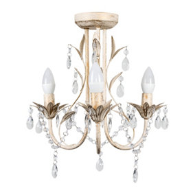 ValueLights Gloss White Shabby Chic 3 Way Ceiling Light Chandelier With Decorative Black Jewel Beads