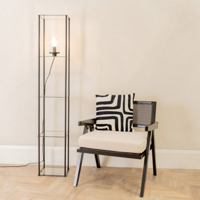 ValueLights Gobie Black Metal Frame with Glass Storage Shelf Floor Lamp