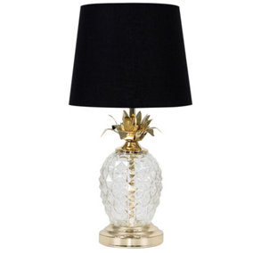 ValueLights Gold & Clear Glass Pineapple Touch Table Lamp With Black Shade - Complete With 5W LED Candle Bulb In Warm White