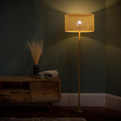 ValueLights Gold Floor Lamp and E27 GLS LED 6W Warm White 3000K Bulb