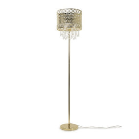 ValueLights Gold Moroccan Style Floor Lamp with Acrylic Jewel Droplet Drum Lampshade