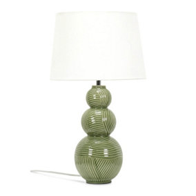 ValueLights Green Ceramic Stacked Balls Table Lamp with a White Tapered Fabric Shade - Bulbs Included