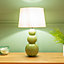 ValueLights Green Ceramic Stacked Balls Table Lamp with a White Tapered Fabric Shade - Bulbs Included