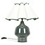 ValueLights Green Speckle Glazed Ceramic Table Lamp with a Natural Scalloped Egde Fabric Shade - Bulb Included