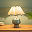 ValueLights Green Speckle Glazed Ceramic Table Lamp with a Natural Scalloped Egde Fabric Shade