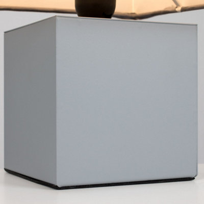 ValueLights Grey Chrome Cube Touch Dimmer Bedside Table Lamp With Grey Fabric Shade