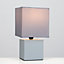 ValueLights Grey Cube Design Touch Dimmer Bedside Table Lamp With Grey Fabric Light Shade And LED Candle Bulb In Warm White