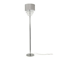 ValueLights Grey Fabric Floor Lamp with Acrylic Jewel Droplet Drum Shade - Bulb Included