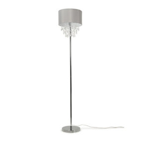 ValueLights Grey Fabric Floor Lamp with Acrylic Jewel Droplet Drum Shade - Bulb Included
