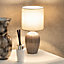 ValueLights Grey Fluted Ceramic Bedside Table Lamp with a Fabric Lampshade Bedroom Light - Bulb Included